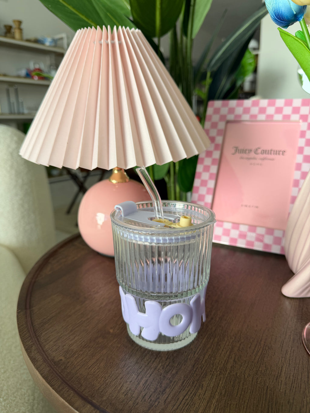 VINTAGE GLASS CUP WITH STRAW